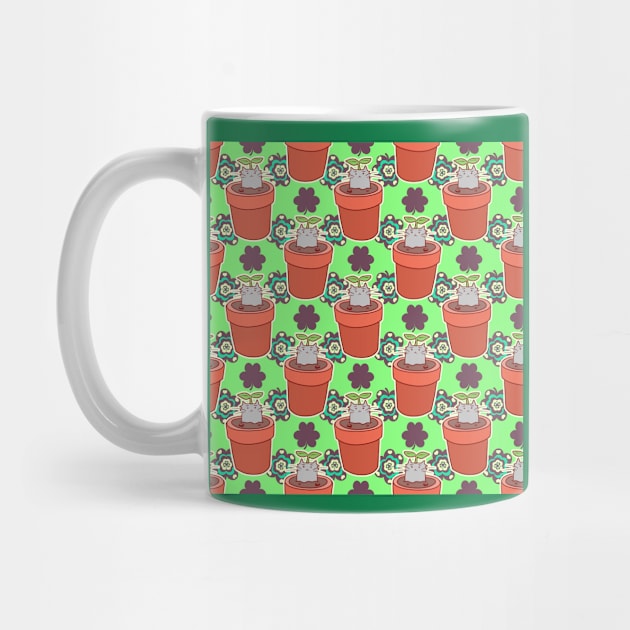 Cute Potted Cat Plant Clover Pattern by saradaboru